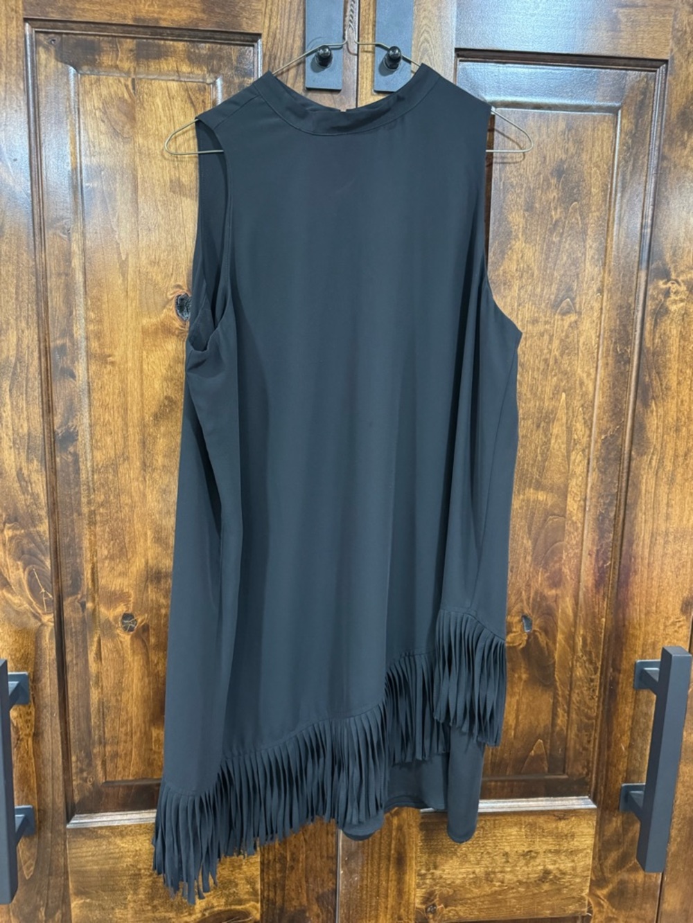 Sleeveless Black Fringe Hem Dress